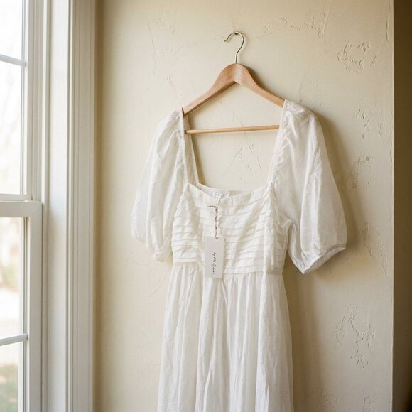 NWT By The River White Flowy Midi Dress | Spring Picnic Boho Cottagecore M - Picture 6 of 9